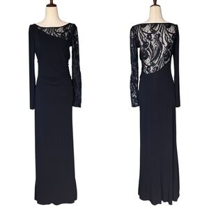 Emilio Pucci Black Jersey and Lace Long Sleeve Wrap Gown Dress US 8